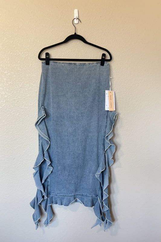 Denim Ruffle Maxi Skirt sz. Large